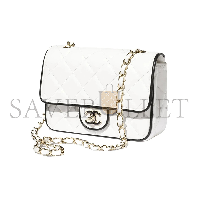 CHANEL 25P DIAMOND LAMBSKIN FLAP SHOULDER BAG MINI WHITE AS5151 (15*12*3.5cm)